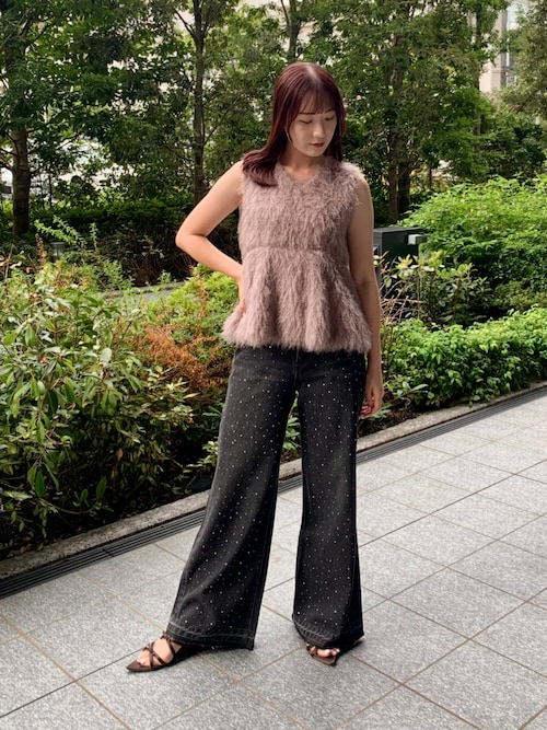 ラインストーンフレアデニムパンツ