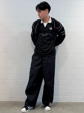 「adidas（アディダス）の襟付きゴーリートップ / アディダスオリジナルス adidas Originals（Tシャツ/カットソー、ブラック系）」を使った、SZさん（メンズ・178cm）の春コーディネート