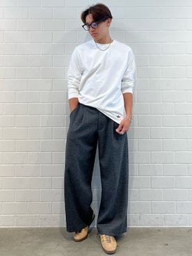 「adidas（アディダス）のメイドフォーユー 長袖Tシャツ / ロンT / アディダスオリジナルス adidas Originals（Tシャツ/カットソー、ホワイト系）」を使った、SZさん（メンズ・178cm）の夏コーディネート