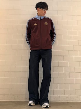 「adidas（アディダス）のアストン・ヴィラFCオリジナルス トラックトップ（ジャージ） / アディダス adidas（ジャージ、ブラウン系）」を使った、SZさん（メンズ・178cm）の春コーディネート
