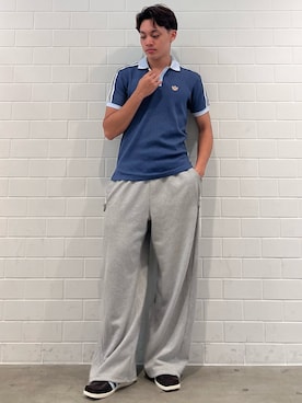 「adidas（アディダス）のワッフル ニット ポロシャツ / アディダスオリジナルス adidas Originals（ポロシャツ、ブルー系）」を使った、SZさん（メンズ・178cm）の夏コーディネート