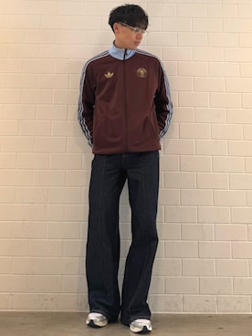 「adidas（アディダス）のアストン・ヴィラFCオリジナルス トラックトップ（ジャージ） / アディダス adidas（ジャージ、ブラウン系）」を使った、SZさん（メンズ・178cm）の春コーディネート