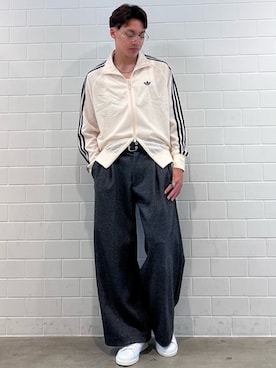 「adidas（アディダス）のファイヤーバード メッシュ TT トラックトップ（トップス、ホワイト系）」を使った、SZさん（メンズ・178cm）の夏コーディネート