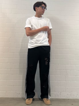 「adidas（アディダス）のadidas Originals ダメージ加工 ジョガー / アディダスオリジナルス adidas Originals（その他パンツ、ブラック系）」を使った、SZさん（メンズ・178cm）の夏コーディネート