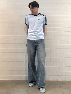 「adidas（アディダス）のテリー カリ 半袖Tシャツ / アディダスオリジナルス adidas Originals（Tシャツ/カットソー、ブルー系）」を使った、SZさん（メンズ・178cm）の夏コーディネート