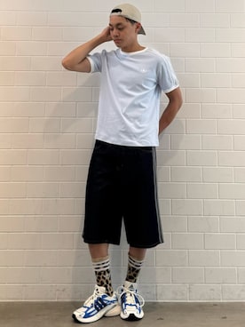 「adidas（アディダス）のアディカラー クラシック トレフォイル ベースボールキャップ / アディダスオリジナルス adidas Originals（キャップ、ホワイト系）」を使った、SZさん（メンズ・178cm）の夏コーディネート