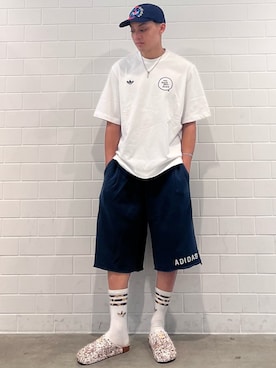 「adidas（アディダス）のスウェット ショーツ / ハーフパンツ / アディダスオリジナルス adidas Originals（その他パンツ、ブルー系）」を使った、SZさん（メンズ・178cm）の夏コーディネート