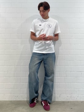 「adidas（アディダス）のスケートボーディング x マーク・ゴンザレス スケートスポットTシャツ（トップス、ホワイト系）」を使った、SZさん（メンズ・178cm）の夏コーディネート