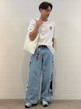 「adidas（アディダス）のクロシェ トート バッグ / アディダスオリジナルス adidas Originals（トートバッグ、ホワイト系）」を使った、SZさん（メンズ・178cm）の春コーディネート