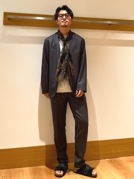 「アイテム（ノーカラージャケット）」を使った、大塚さん（メンズ・171cm）の秋コーディネート
