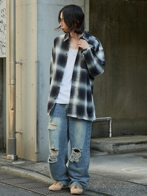 セール】damage denim pants/ダメージデニム クラッシュデニム サイド