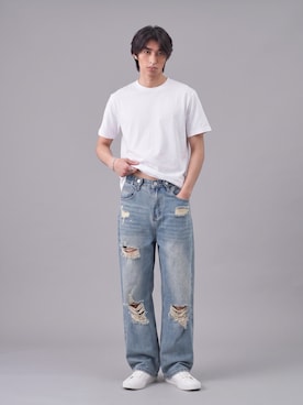 「PRO CLUB （プロクラブ）の【PROCLUB/プロクラブ】Heavyweight Short Sleeve Tee 厚手 ヘビーウェイト Tシャツ クルーネック 無地 ユニセックス（Tシャツ/カットソー、ホワイト系）」を使った、Tomo大さん（メンズ・175cm）の夏コーディネート