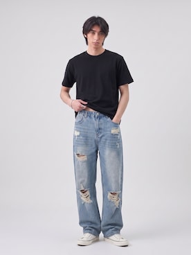 「GILDAN（ギルダン）の【GILDAN】ギルダン/ 色・サイズ展開豊富 クルーネック Tシャツ ウルトラコットン100% 6.0oz ベーシック無地カットソー ビッグサイズ ヘビーウェイト（Tシャツ/カットソー、ブルー系）」を使った、Tomo大さん（メンズ・175cm）の夏コーディネート