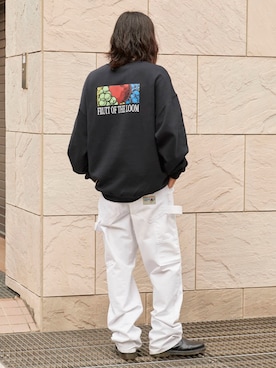 「FRUIT OF THE LOOM（フルーツオブザルーム）のアイテム（スウェット）」を使った、Tomo大さん（メンズ・175cm）の秋コーディネート