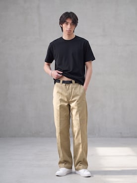 「HANES（ヘインズ）のHanes/ 2P BEEFY-T / H5180-2 夏服（Tシャツ/カットソー、ホワイト系）」を使った、Tomo大さん（メンズ・175cm）の夏コーディネート