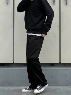 「Dickies（ディッキーズ）の【お気に入り数10万人突破】Dickies/ディッキーズ THE ORIGINAL FIT 874 TCツイル センタープレス スケーターパンツ レングス32インチ ワークパンツ（チノパンツ、ブラック系）」を使った、Tomo大さん（メンズ・175cm）の春コーディネート