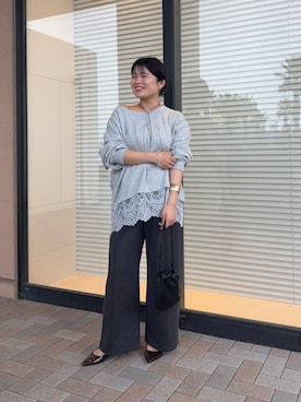 「Jena espace merveilleux（ジェナ　エスパスメルヴェイユ）の裾レース裏毛プルオーバー（Tシャツ/カットソー、グレー系）」を使った、chihiroさん（レディース・153cm）の秋コーディネート