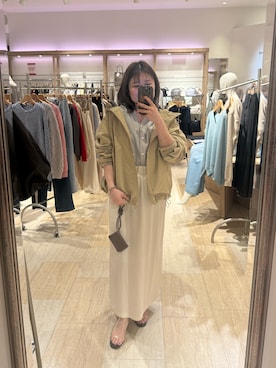 「Jena espace merveilleux(ジェナ エスパスメルヴェイユ)のマウンテンパーカー(ベスト、ベージュ系)」を使った、chihiroさん(レディース・153cm)の春コーディネート