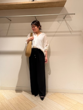 「Jena espace merveilleux(ジェナ エスパスメルヴェイユ)の【自然な抜け感】リネンライクスキッパーブラウス(シャツ/ブラウス、ホワイト系)」を使った、chihiroさん(レディース・153cm)の春コーディネート