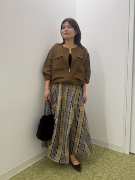 「Jena espace merveilleux（ジェナ　エスパスメルヴェイユ）のレイヤー風シアーブルゾン（ベスト、ブラウン系）」を使った、chihiroさん（レディース・153cm）の秋コーディネート