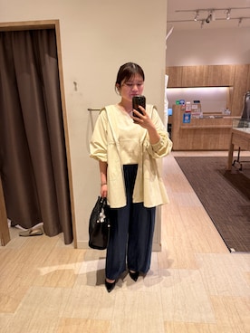 「Jena espace merveilleux(ジェナ エスパスメルヴェイユ)の【上品華やぎ】ミニスパンコールVニット(ニット/セーター、ホワイト系)」を使った、chihiroさん(レディース・153cm)の春コーディネート