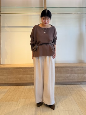 「Jena espace merveilleux（ジェナ　エスパスメルヴェイユ）のバックドレープニット　秋ニット（ニット/セーター、ブラウン系）」を使った、chihiroさん（レディース・153cm）の秋コーディネート