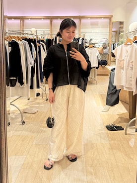 「Jena espace merveilleux(ジェナ エスパスメルヴェイユ)のパッチワーク風レースパンツ(その他パンツ、ホワイト系)」を使った、chihiroさん(レディース・153cm)の夏コーディネート