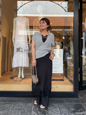 「Jena espace merveilleux(ジェナ エスパスメルヴェイユ)の【PalinkA/パリンカ】カノコスキッパーKN(ニット/セーター、グレー系)」を使った、chihiroさん(レディース・153cm)の夏コーディネート