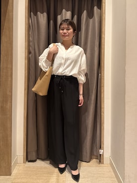 「Jena espace merveilleux(ジェナ エスパスメルヴェイユ)の【自然な抜け感】リネンライクスキッパーブラウス(シャツ/ブラウス、ホワイト系)」を使った、chihiroさん(レディース・153cm)の春コーディネート
