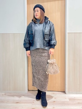 「Cutie Blonde（キューティーブロンド）のレザー調リブブルゾン（ブルゾン、ブラック系）」を使った、ツムツムさん（レディース・170cm）の冬コーディネート