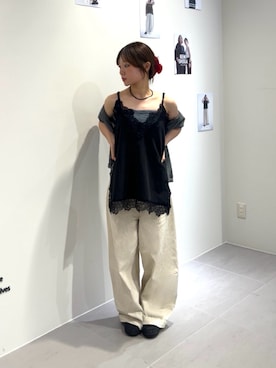「KBF（ケイビーエフ）のビスチェSETカーディガン（カーディガン/ボレロ、グレー系）」を使った、miyuさん（レディース・153cm）の夏コーディネート
