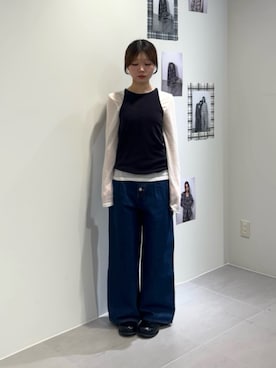 「KBF（ケイビーエフ）のレイヤードヘンリーネックTEE（Tシャツ/カットソー、ホワイト系）」を使った、miyuさん（レディース・153cm）の春コーディネート