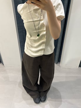 「KBF（ケイビーエフ）のコクーンWIDEパンツ（その他パンツ、グレー系）」を使った、miyuさん（レディース・153cm）の夏コーディネート