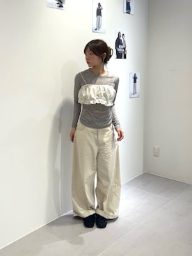 「KBF（ケイビーエフ）のブラトップビスチェSETブラウス（シャツ/ブラウス、ホワイト系）」を使った、miyuさん（レディース・153cm）の夏コーディネート