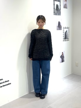 「KBF（ケイビーエフ）のクロシェルーズニット（ニット/セーター、ブラック系）」を使った、miyuさん（レディース・153cm）の春コーディネート