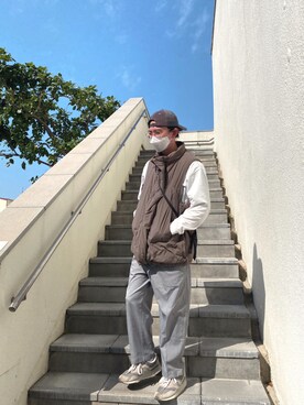 「plain-me（プレインミー）のアイテム（スラックス）」を使った、Justinさん（メンズ・171cm）の冬コーディネート