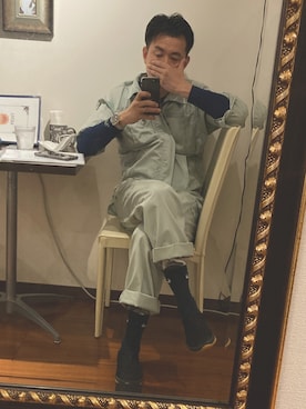 「作業着のアイテム（カーゴパンツ、その他）」を使った、平 真ノ丞さん（メンズ・173cm）の夏コーディネート