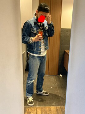 「Lee（リー）のアイテム（トップス、ブルー系）」を使った、平 真ノ丞さん（メンズ・173cm）の春コーディネート