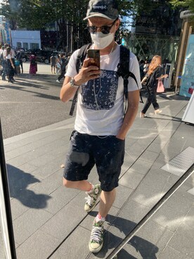 「無名のアイテム（ソックス/靴下、ホワイト系）」を使った、平 真ノ丞さん（メンズ・173cm）の秋コーディネート