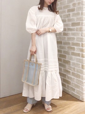 「earth music&ecology（アースミュージックアンドエコロジー）のアイテム（トートバッグ）」を使った、makophithさん（レディース・153cm）の夏コーディネート