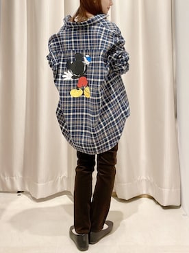 「Disney（ディズニー）のチェック綿ビエラBIGシャツ/Mickey（シャツ/ブラウス）」を使った、makophithさん（レディース・153cm）の冬コーディネート