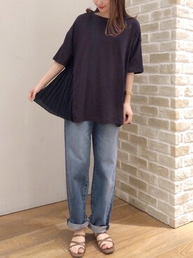 「earth music&ecology（アースミュージックアンドエコロジー）のアイテム（デニムパンツ）」を使った、makophithさん（レディース・153cm）の夏コーディネート