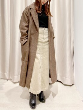 「リブニット」｜「アイテム（チェスターコート）」を使った、makophithさん（レディース・153cm）の春コーディネート