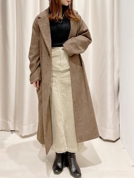 「リブニット」｜「アイテム（チェスターコート）」を使った、makophithさん（レディース・153cm）の春コーディネート