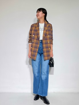 「チェックジャケット」｜「アイテム（その他アウター）」を使った、kotoさん（レディース・165cm）の秋コーディネート