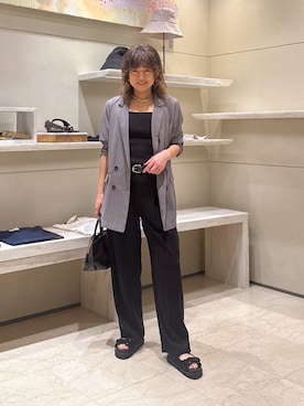 「GALLARDAGALANTE（ガリャルダガランテ）の【La nature linge】スクエアタンクトップ（T Shirts、ブラック系）」を使った、CHIEさん（レディース・162cm）の春コーディネート