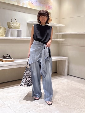 「GALLARDAGALANTE（ガリャルダガランテ）のバックフレアカットソー（Tシャツ/カットソー、ブラック系）」を使った、CHIEさん（レディース・162cm）の夏コーディネート