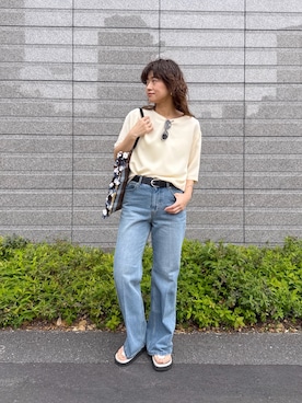 「GALLARDAGALANTE（ガリャルダガランテ）のボリュームバックルベルト（Belt、ブラック系）」を使った、CHIEさん（レディース・162cm）の春コーディネート