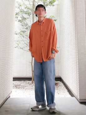 「レーヨンシャツ」｜「アイテム（帽子）」を使った、フリマの使い手さん（メンズ・182cm）の夏コーディネート