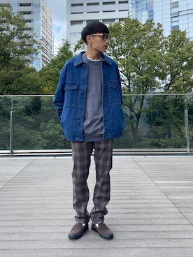 「チェック柄に恋してる」｜「アイテム（デニムジャケット）」を使った、たなかさん（メンズ・172cm）の秋コーディネート